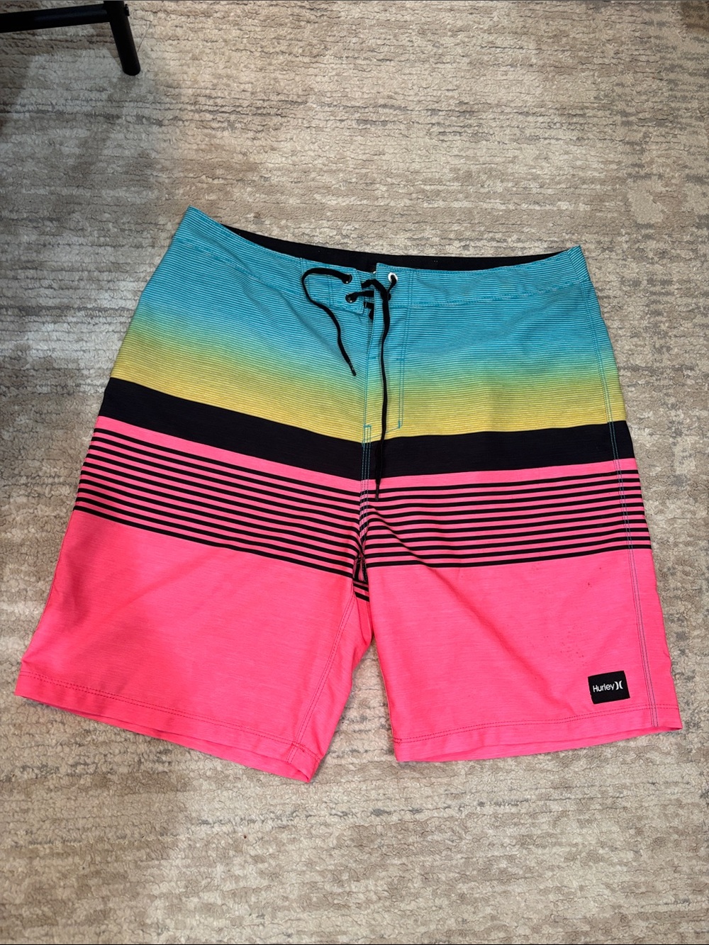 Hurley Men’s Turquoise Yellow Pink Gradient Board Shorts